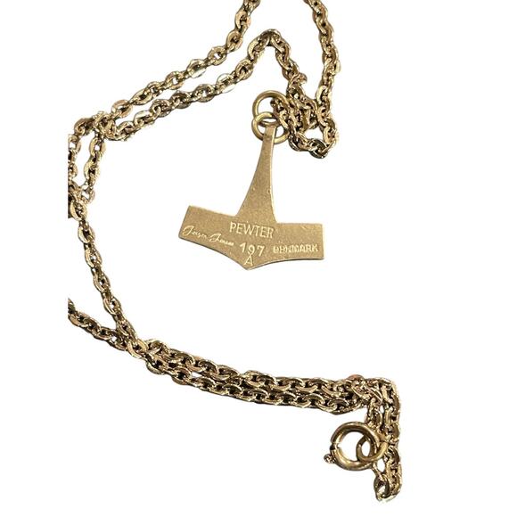 VTG JORGEN JENSEN DENMARK PEWTER THOR'S HAMMER PENDANT ON CHAIN VIKING NECKLACE - Picture 6 of 9